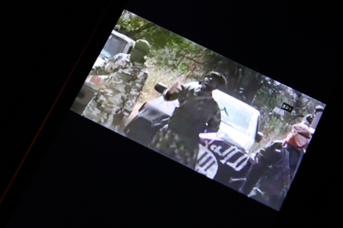Boko Haram propaganda video playing on the phone of an IDP I interviewed. (c) Carmen McCain